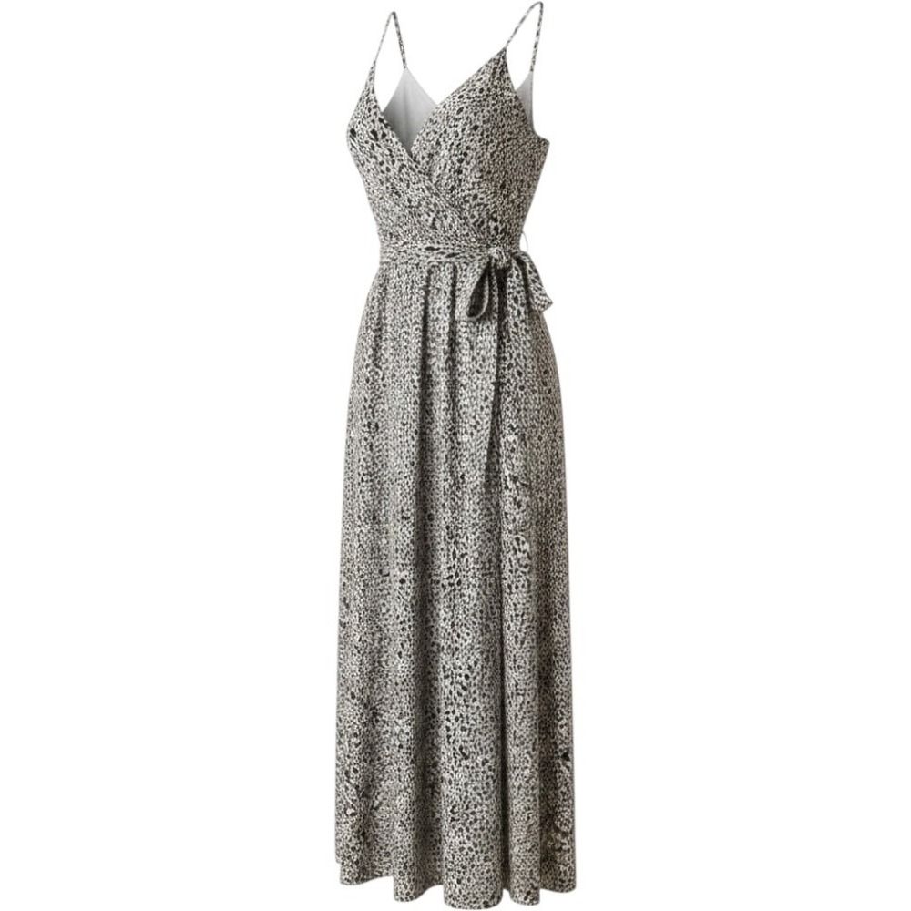 Willow + Root Maxi Dress Leopard Print Black Cream Large Animal Beach Vaca Layer
